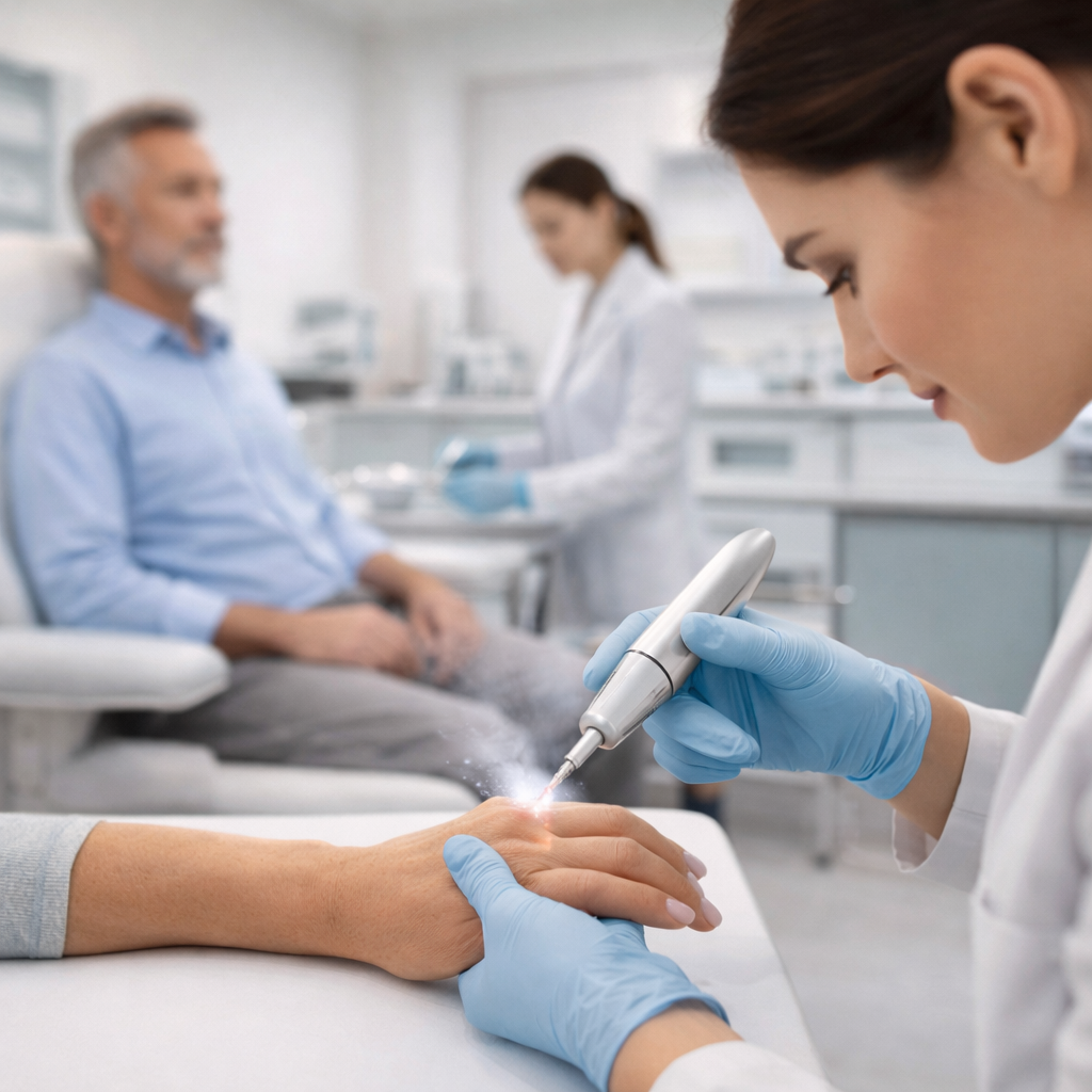 A visual representation of the personal experience of skin conditions, featuring a close-up of a person's skin with subtle textures and gradients that evoke a sense of individuality and care.